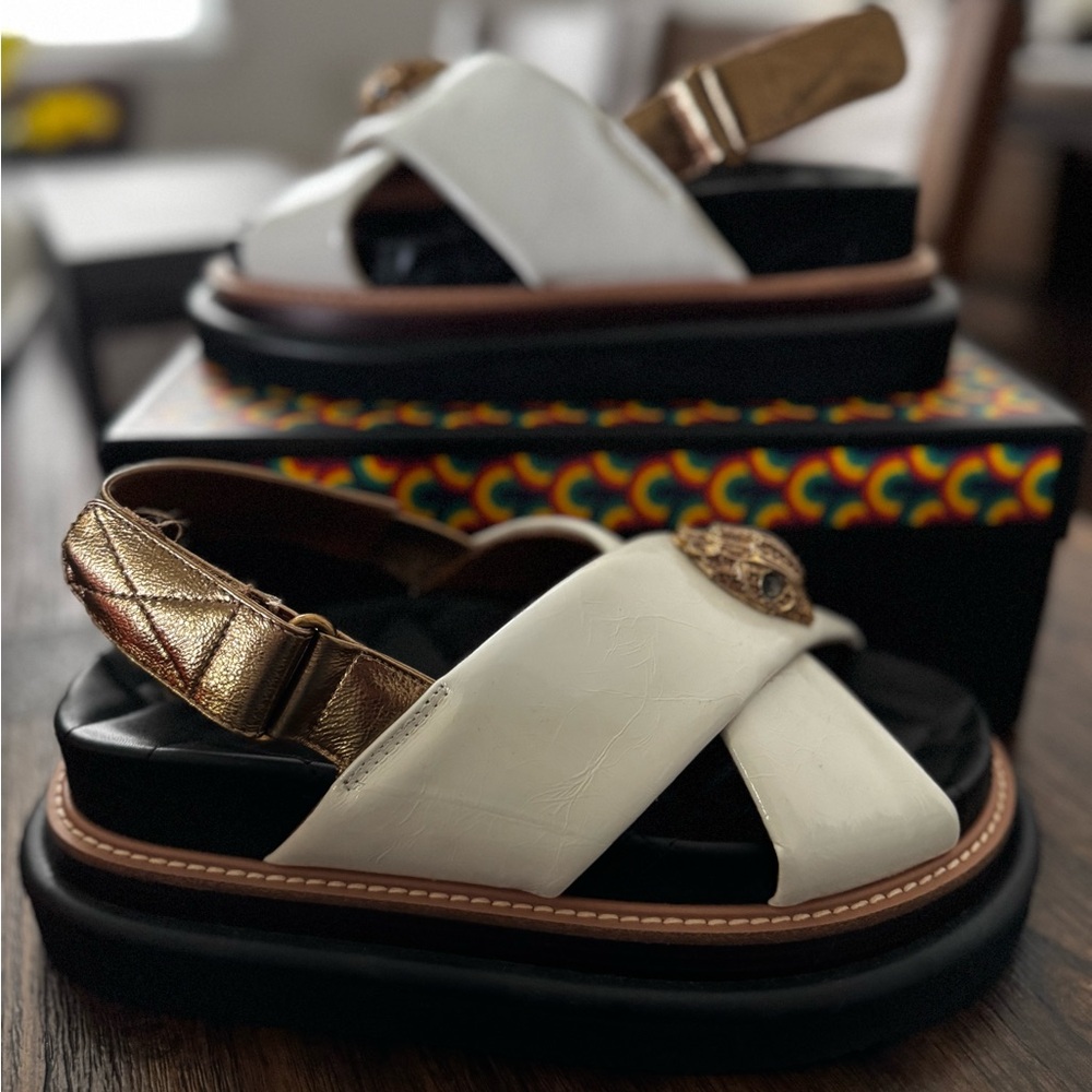 Kurt Geiger White and Gold Sandals